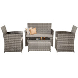 4 Piece Outdoor PE Wicker Furniture Set, Patio Gray Rattan Sectional Sofa Couch with Washable T2712P306831