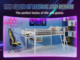 Full Size Metal Loft Bed with Built-in Desk & LED Light Strip, White Loft Bed Frame with Safety W1935P463341
