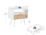 15.75" Rattan End table with drawer and solid wood legs, Modern nightstand, side table for living 64942501