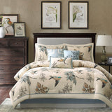 7 Piece Printed Cotton Twill Comforter Set Khaki Queen B03597224