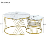 ZNTS ON-TREND Φ27.5'' & Φ17.7'' Nesting Coffee Table with Marble Grain Table Top, Golden WF320405AAK