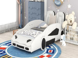 Twin Size Race Car-Shaped Platform Bed with Wheels, White 51942082