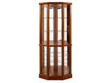 6 Shelf Lighted Corner Curio Cabinet with Adjustable Tempered Glass Shelves and Mirror Back, Oak W1693P170925