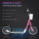 Youth Scooter with Adjustable Handlebars and plastic basket 16" Inflatable Rubber Tires -Pink 28314519