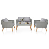 ZNTS 4 Piece Outdoor Patio Furniture Set, Resin Rattan and Acacia Wood Chairs Conversation Furniture Set 96267191