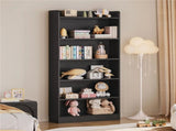 Wooden 6 Layer Modern Open Shelf Bookcase with Top Compartment, Black 91728079