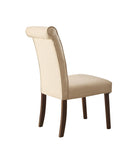 Beige Linen and Walnut Side Chair with Tufted Back B062P209257