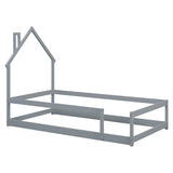 ZNTS Twin Size Wood bed with House-shaped Headboard Floor bed with Fences,Grey W504102757