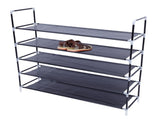 Simple Assembly 5 Tiers Non-woven Fabric Shoe Rack with Handle Black 56072092