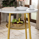 3 Pcs Dining Table and Chairs Set with 2 Stools Dining Table Set Faux Marble Tabletop for Home or W578P303847
