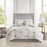 Full/Queen 4 Piece Embroidered Cotton Reversible Duvet Cover Set B035129164