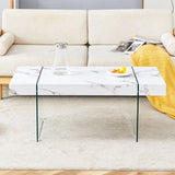 ZNTS 43.3"x23.6" White Marble-Patterned MDF Coffee Table with Tempered glass legs.Suitable for Living W1151P209565