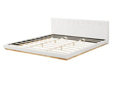 Solid Rubber Wood Platform Bed with Upholstered Headboard, Modern Tufted Design, Sturdy Slat N769P387939W