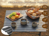 Black 28" Foldable Camping Table with Aluminum Top, 150 lbs Capacity Portable Picnic Table with 16783081