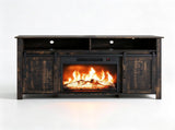 Black Gold Oak Fireplace TV Stand, 147.53976cm, Embossed Melamine Particle Board, Double Barn 77385044