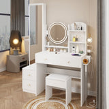 Full Body Mirror Cabinet Round Mirror LED Vanity Table Cushioned Stool, With 2 AC 2 USB Power W936P160027