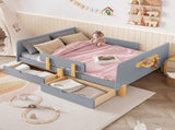 Full Size Platform Bed with Storage Drawers, Solid Wood Beds Frame with Bed Guardrail, Small Shelf, W1580P373246