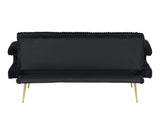 The straight-row Black corduroy sofa with throw pillows, featuring a minimalist style, is suitable W1658P251987