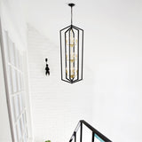 ZNTS 12-Light Lantern Tired Farmhouse Ceiling Hanging Light Black Chandelier Metal Modern Pendant Light W1592P209900