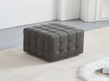17.32''W Genuine Leather Tufted Ottoman,Footstool for Living Room & Bedroom,Grey Color W579P354656