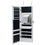 Non Full Mirror Wooden Wall Hanging 3-Layer Shelf, 2 Drawers, 17 Cosmetic Brush Holders, 95 White 62096095