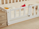 White Painted Pine Wood Fence Bed with Door and Deck Twin Children's Wooden Bed 16132731