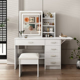 Fashion Vanity Desk Mirror and Lights for Makeup open shelves and Chair, Vanity Mirror W509P173272