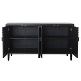 Modern Black Sideboard Cabinet with Decorative Nailhead Accents, Stylish Storage Solution for Dining 93430200