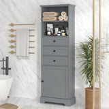 ZNTS Gray Tall Storage Cabinet with 3 Drawers and Adjustable Shelves for Bathroom, Study, Office and 62014329