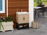 24" Bathroom Vanity White Ceramic Sink & Hot and Cold Faucet , Freestanding Bathroom Cabinet W688P224403