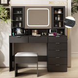 Large Vanity Table Set with LED Lighted Mirror, Vanity Desk with Charging Station, Makeup Table with 73192852