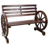 ZNTS 2-Person Wooden Wagon Wheel Bench for Backyard, Patio, Porch, Garden, Outdoor Lounge Furniture W465P222613