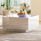 ON-TREND Square High Glossy Coffee Table with 16-color LED Strip Lights, Modern Center Table with N721P191980K