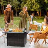 Outdoor Fire Pit 50,000 BTU Propane Gas Fire Table with Lid Fireplace with Glass Wind Guard Wicker 25297712