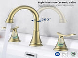 2-Handle 8 inch Widespread Bathroom Sink Faucet Brushed Gold Lavatory Faucet 3 Hole 360&deg Swivel 46793622
