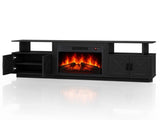 Black Embossed Fireplace TV Stand, 179*35*57.5cm, Particle Board. 4 doors & 2 shelves, barn door 47721966
