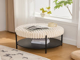 30.9"Wide Upholstered Round Ottoman Coffee Table Foot Rest with Black Metal Legs, Footstool with W3098P296971