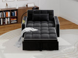 Corduroy Pull-Out Sleeper Chair With Pillow, Brushed Stainless Steel Cup Holder, Phone Stand & Usb 79529233