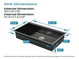 Kitchen Sink 33"x19" Multifunctional undermount Flying Rain Waterfall S304 Stainless Steel Handmade 00955466