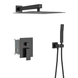 Dual Shower Head - 12 Inch Wall Mounted Square Shower System with Rough-in Valve,Matte black W124357630