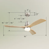 52 Inch Ceiling Fan With Dimmable Led Light 6 Speed Remote 3 Wood Blade Reversible DC Motor For W882P212627