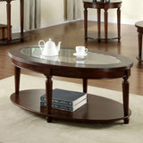 ZNTS Transitional 1pc Coffee Table Dark Cherry Open Bottom Shelf Beveled Glass Top Turned Legs Living B011P144698