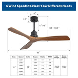 ZNTS 52inch Outdoor Farmhouse Ceiling Fan with Remote Control Solid Wood Fan Blade Reversible Motor KBS-5247-DC-WD