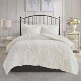 3 Piece Tufted Cotton Chenille Damask Comforter Set Off-White King/Cal King B03597088