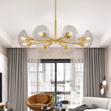 Modern Gold 8-Light Sputnik Chandelier with Clear Glass Shades, Mid-Century Hanging Pendant Light W1340P233173
