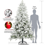Snow Flocked Christmas Tree 7ft Artificial Hinged Pine Tree with White Realistic Tips Unlit W49819948