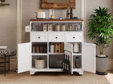 K&K 46.5'' Farmhouse Kitchen Island with Drape of Beads, Power Outlet, Rolling Kitchen Cart on N707P254872W