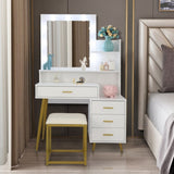 ZNTS FCH Large Vanity Set with 9 LED Bulbs, Makeup Table with Cushioned Stool, 3 Storage Shelves 4 85425620