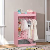 ZNTS Kids Costume Organizer、 Costume Rack、Kids Armoire、Open Hanging Armoire Closet with Mirror-PINK 52444756