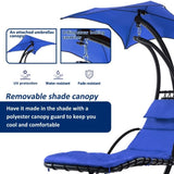 ZNTS 53.15 in. Outdoor Navy Hanging Curved Lounge Chair Steel Hammocks Chaise Swing with Built-In Pillow 65614604